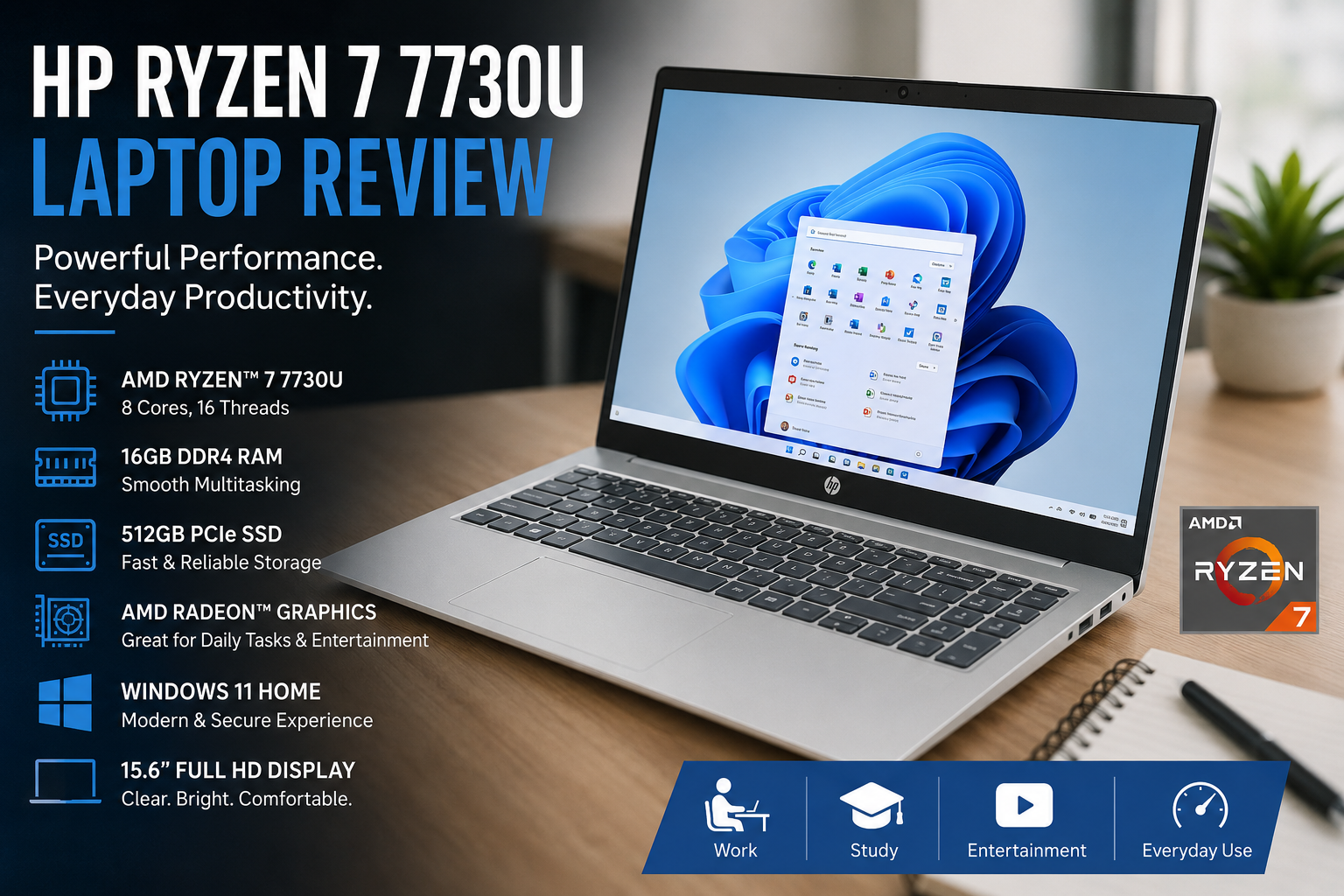 HP Ryzen 7 7730U Laptop Review: A Reliable Choice for Work, Study & Everyday Use