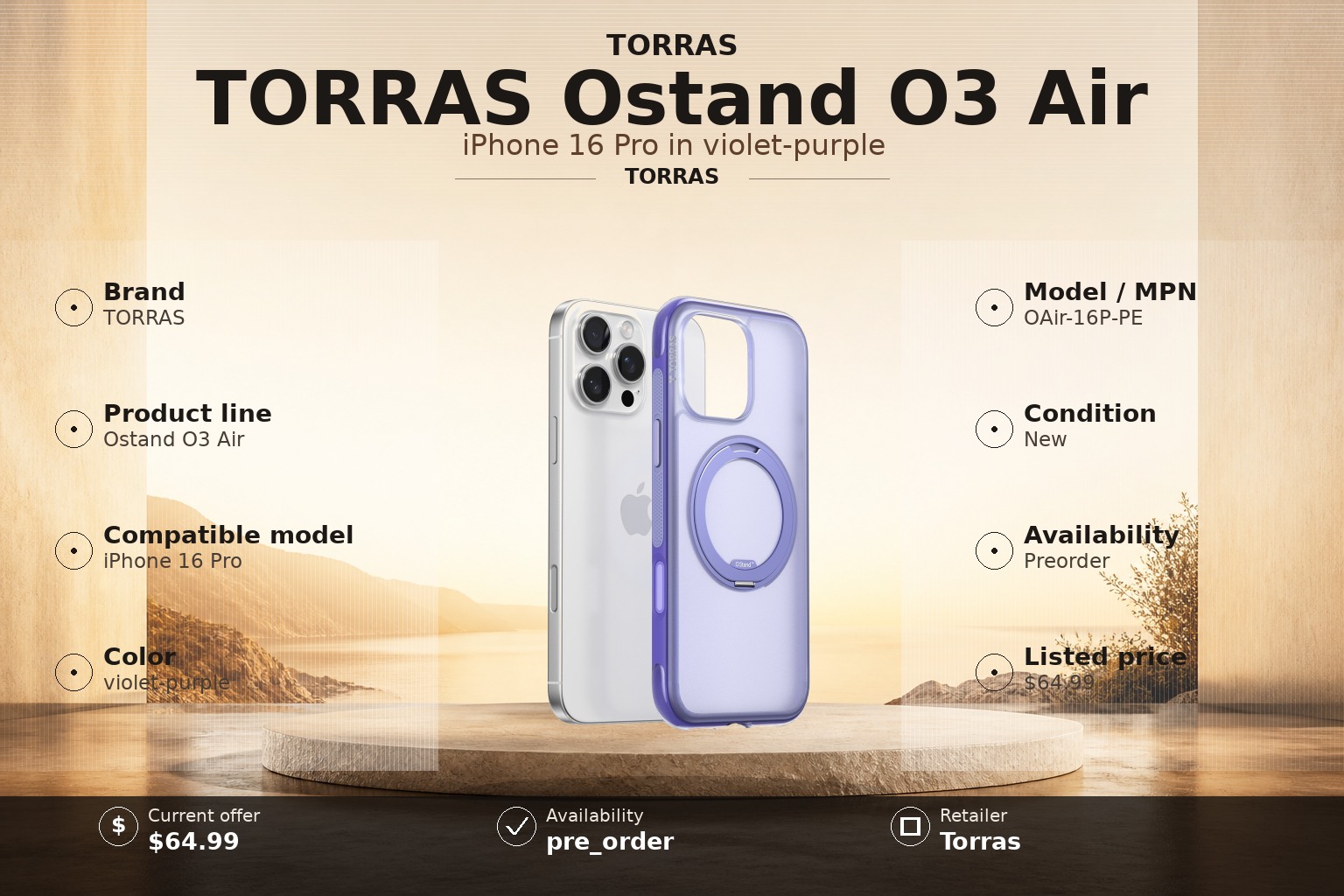 TORRAS Ostand O3 Air Case: iPhone 16 Pro Preorder